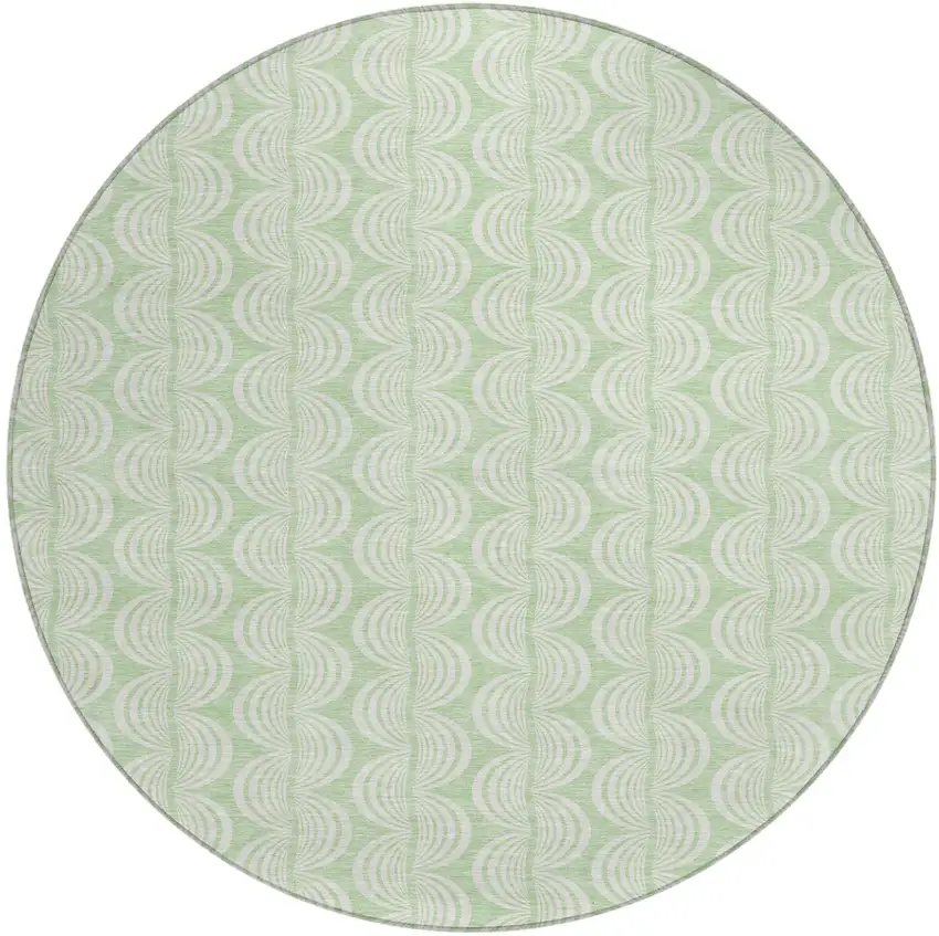 8' Mint Green And Beige Round Ogee Washable Indoor Outdoor Area Rug Photo 2