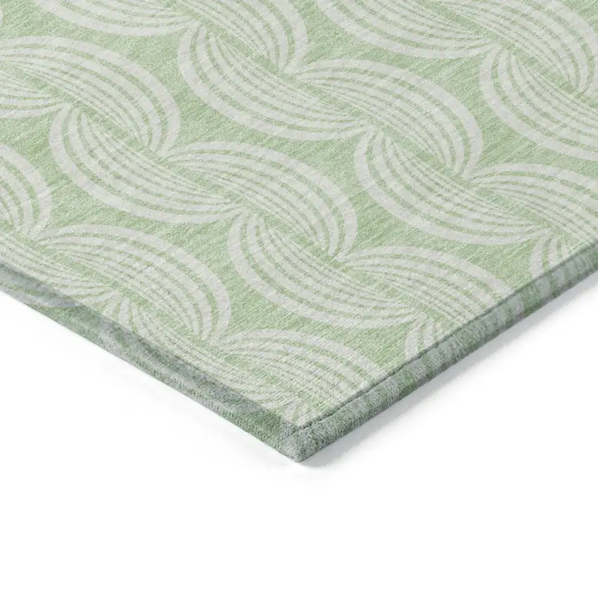 8' Mint Green And Beige Round Ogee Washable Indoor Outdoor Area Rug Photo 3