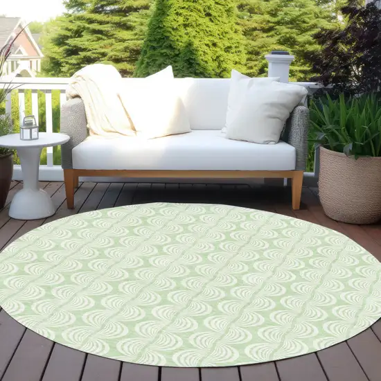 8' Mint Green And Beige Round Ogee Washable Indoor Outdoor Area Rug Photo 6