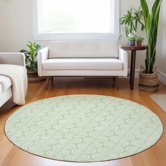 8' Mint Green And Beige Round Ogee Washable Indoor Outdoor Area Rug Photo 7