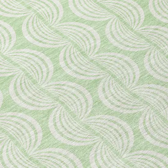 8' Mint Green And Beige Round Ogee Washable Indoor Outdoor Area Rug Photo 9