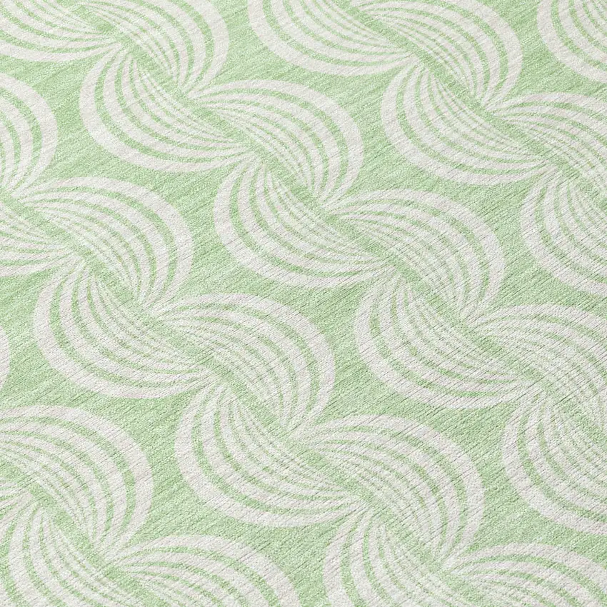 8' Mint Green And Beige Round Ogee Washable Indoor Outdoor Area Rug Photo 9