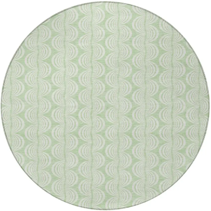 8' Mint Green And Beige Round Ogee Washable Indoor Outdoor Area Rug Photo 5