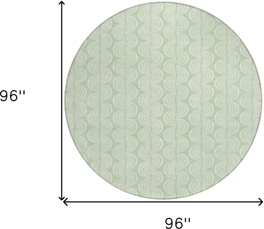 8' Mint Green And Beige Round Ogee Washable Indoor Outdoor Area Rug Photo 8