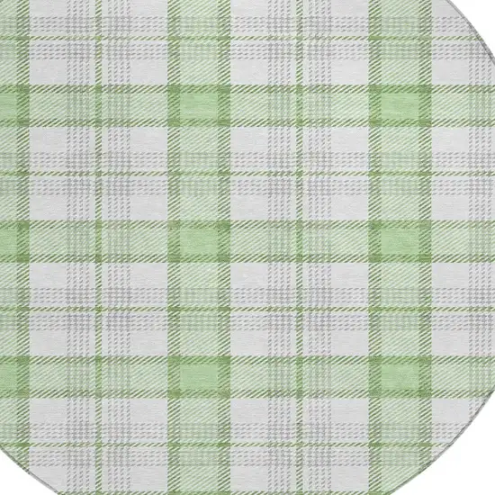 8' Mint Green And Beige Round Plaid Washable Indoor Outdoor Area Rug Photo 5