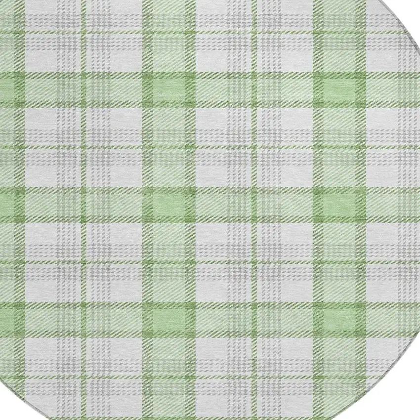 8' Mint Green And Beige Round Plaid Washable Indoor Outdoor Area Rug Photo 5