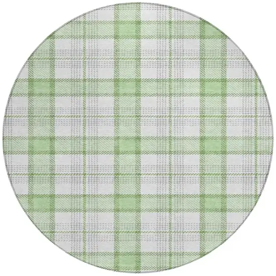 8' Mint Green And Beige Round Plaid Washable Indoor Outdoor Area Rug Photo 6
