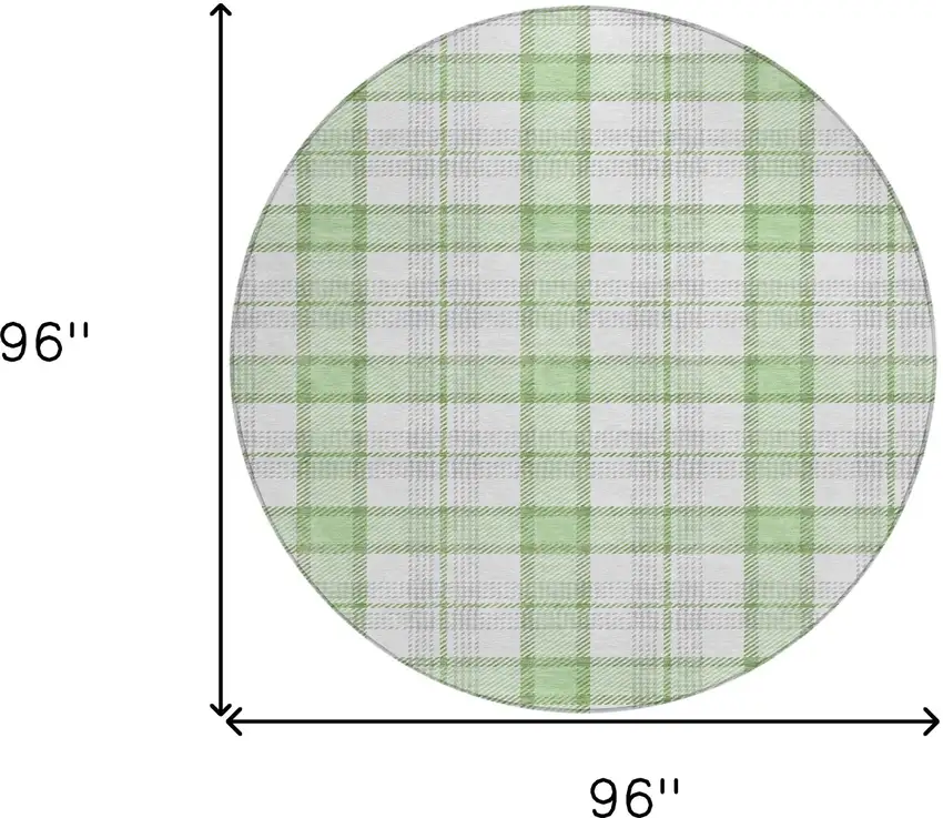 8' Mint Green And Beige Round Plaid Washable Indoor Outdoor Area Rug Photo 9