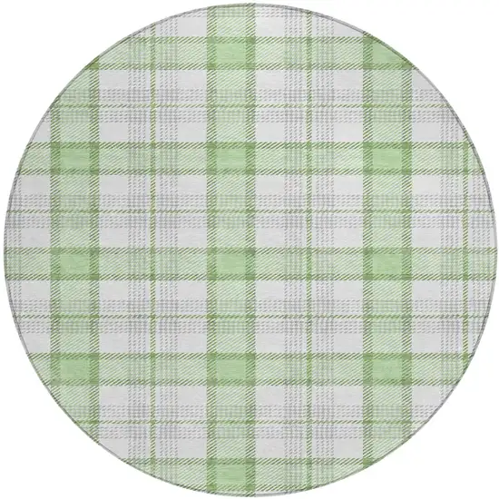 8' Mint Green And Beige Round Plaid Washable Indoor Outdoor Area Rug Photo 2