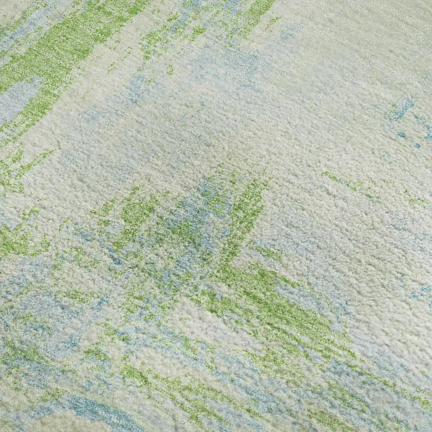 8' Mint Green And Blue Abstract Washable Area Rug With UV Protection Photo 2