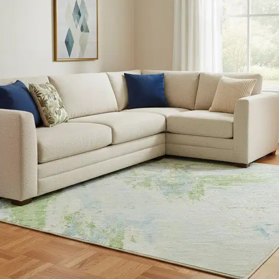 8' Mint Green And Blue Abstract Washable Area Rug With UV Protection Photo 2