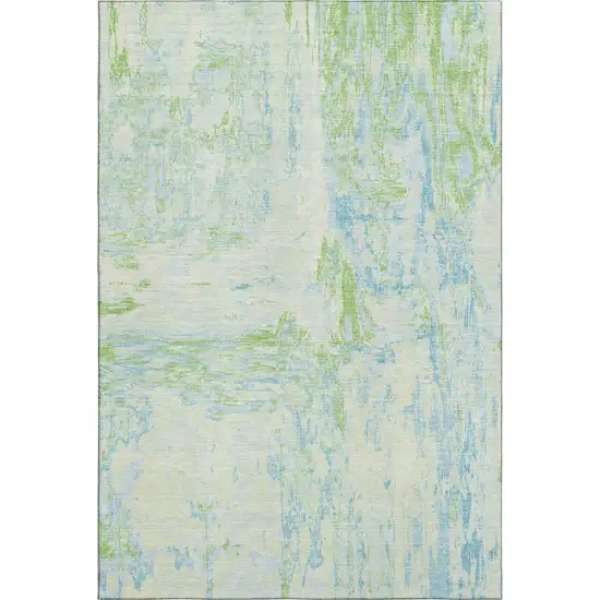 8' Mint Green And Blue Abstract Washable Area Rug With UV Protection Photo 5