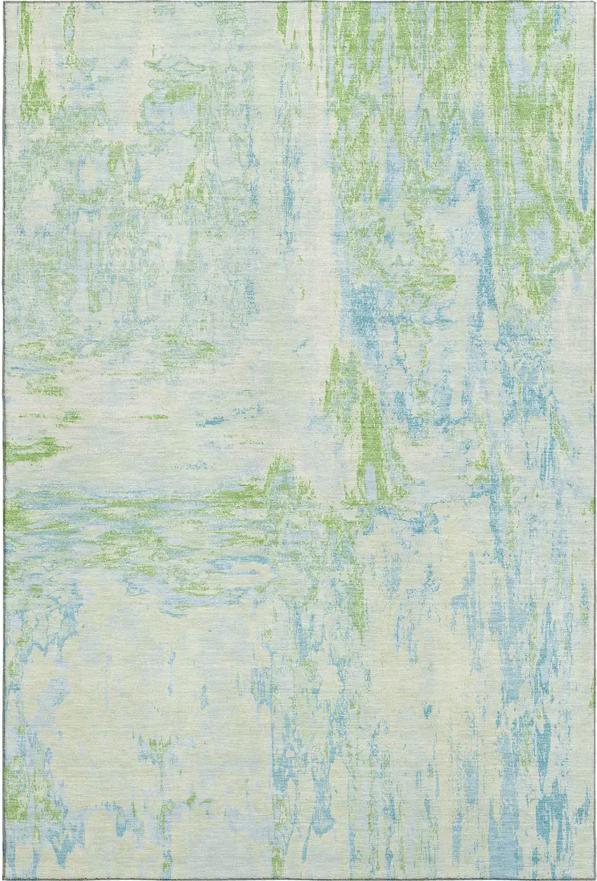 8' Mint Green And Blue Abstract Washable Area Rug With UV Protection Photo 5