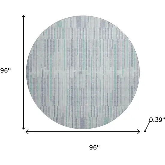 8' Mint Green And Denim Blue Striped Washable Round Rug With UV Protection Photo 8