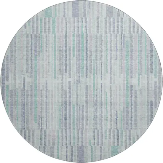 8' Mint Green And Denim Blue Striped Washable Round Rug With UV Protection Photo 1
