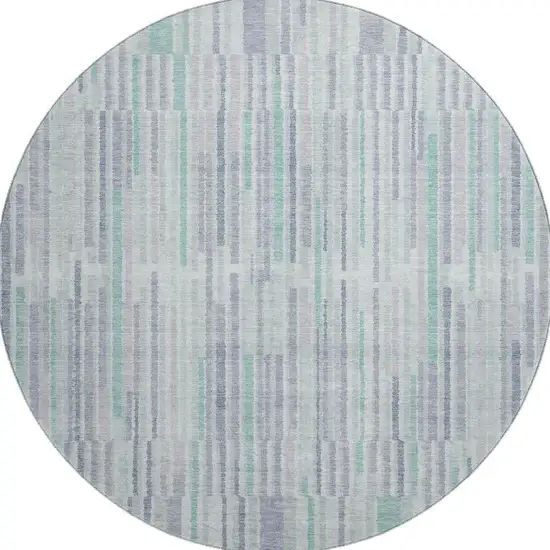 8' Mint Green And Denim Blue Striped Washable Round Rug With UV Protection Photo 4