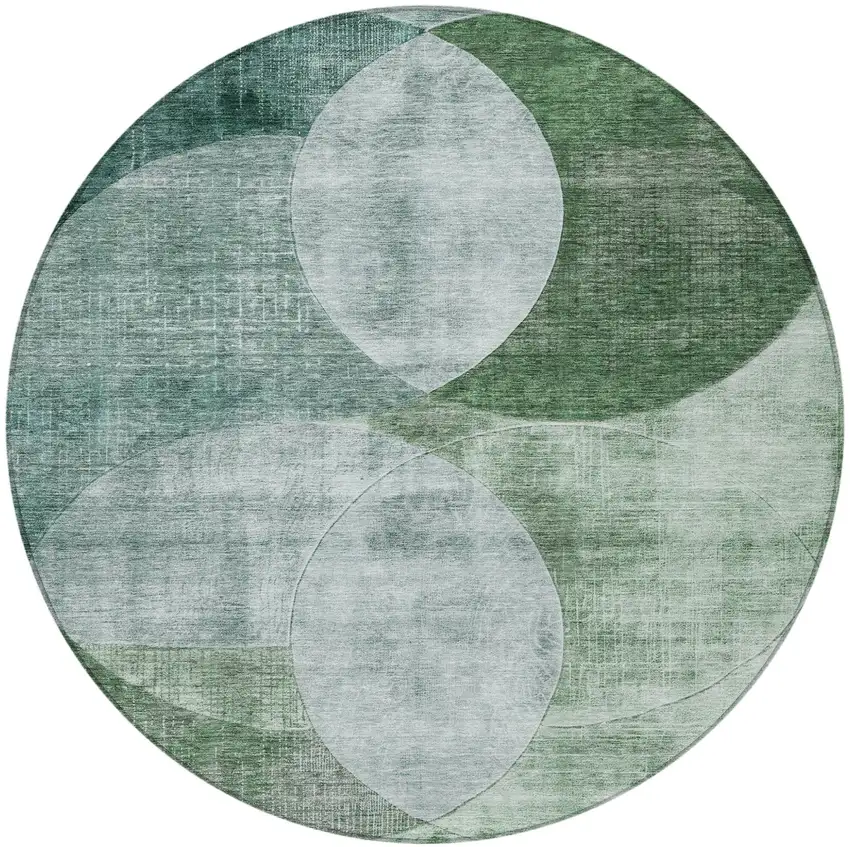 8' Mint Green And Fern Green Round Geometric Washable Indoor Outdoor Area Rug Photo 6