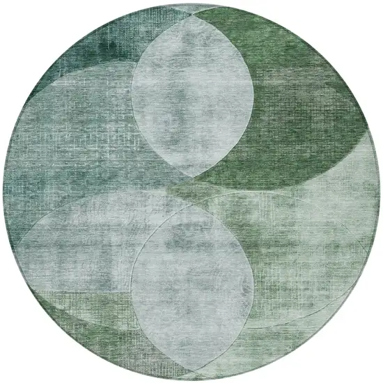 8' Mint Green And Fern Green Round Geometric Washable Indoor Outdoor Area Rug Photo 6