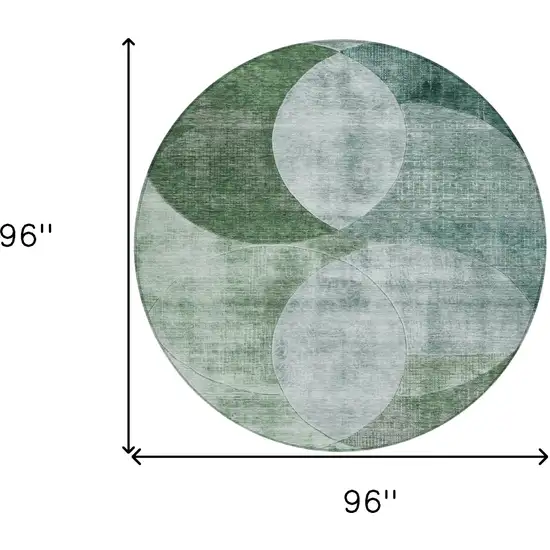 8' Mint Green And Fern Green Round Geometric Washable Indoor Outdoor Area Rug Photo 9