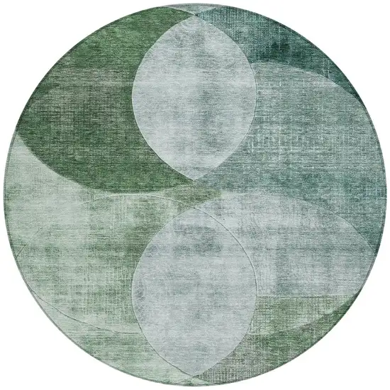 8' Mint Green And Fern Green Round Geometric Washable Indoor Outdoor Area Rug Photo 5