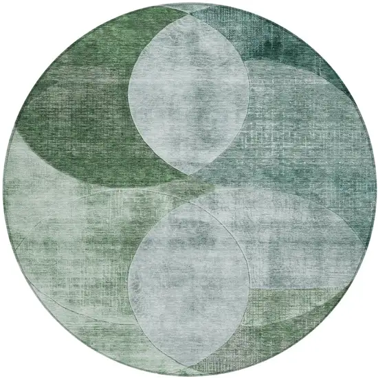 8' Mint Green And Fern Green Round Geometric Washable Indoor Outdoor Area Rug Photo 2