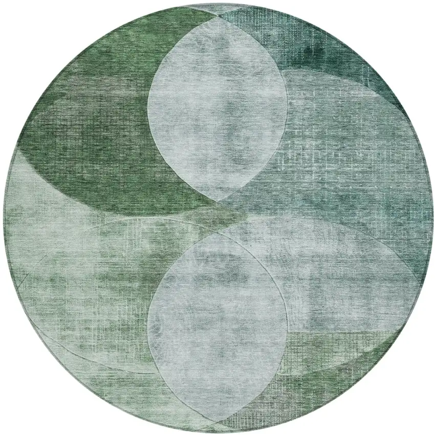 8' Mint Green And Fern Green Round Geometric Washable Indoor Outdoor Area Rug Photo 2