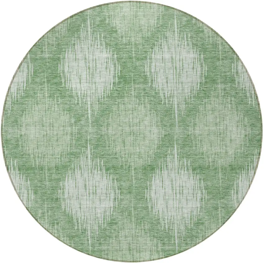 8' Mint Green And Fern Green Round Ikat Washable Indoor Outdoor Area Rug Photo 4
