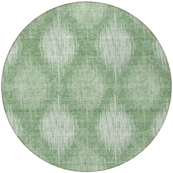 8' Mint Green And Fern Green Round Ikat Washable Indoor Outdoor Area Rug Photo 4