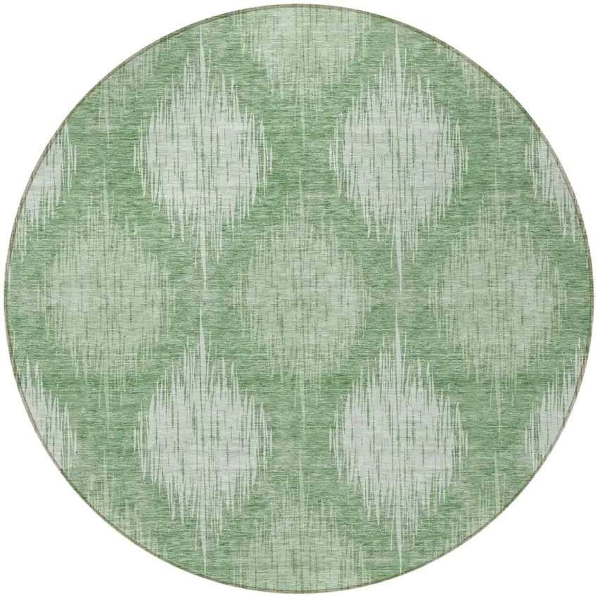 8' Mint Green And Fern Green Round Ikat Washable Indoor Outdoor Area Rug Photo 4