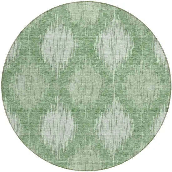 8' Mint Green And Fern Green Round Ikat Washable Indoor Outdoor Area Rug Photo 2