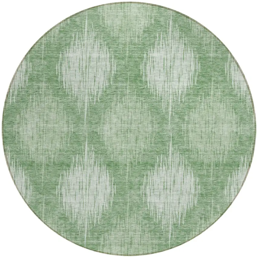 8' Mint Green And Fern Green Round Ikat Washable Indoor Outdoor Area Rug Photo 2