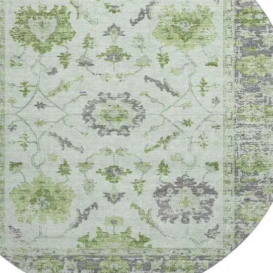 8' Mint Green And Gray Oriental Washable Round Rug With UV Protection Photo 3