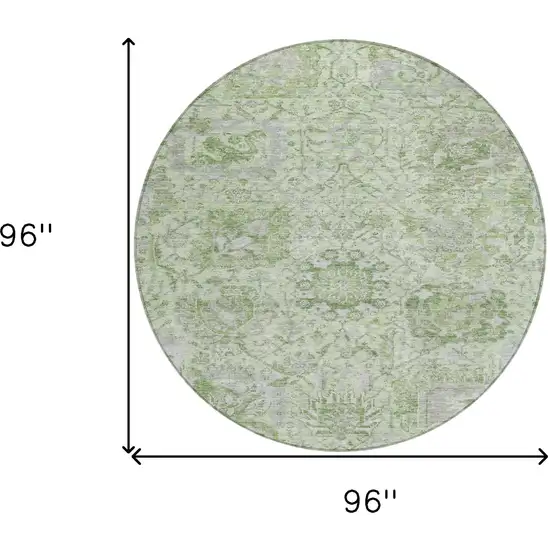 8' Mint Green And Gray Round Damask Washable Indoor Outdoor Area Rug Photo 9