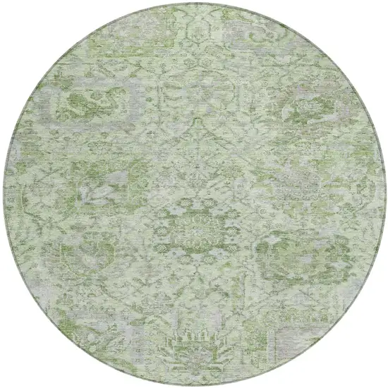 8' Mint Green And Gray Round Damask Washable Indoor Outdoor Area Rug Photo 2