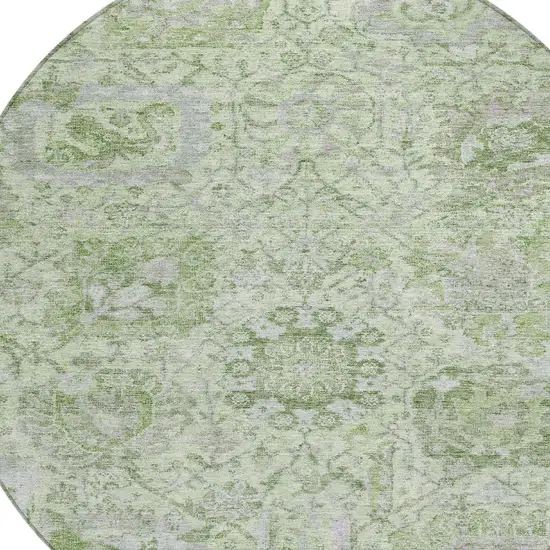 8' Mint Green And Gray Round Damask Washable Indoor Outdoor Area Rug Photo 5