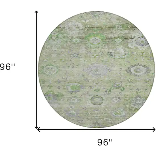 8' Mint Green And Gray Round Floral Washable Indoor Outdoor Area Rug Photo 9