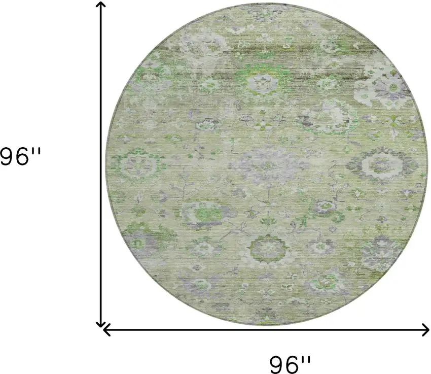 8' Mint Green And Gray Round Floral Washable Indoor Outdoor Area Rug Photo 9