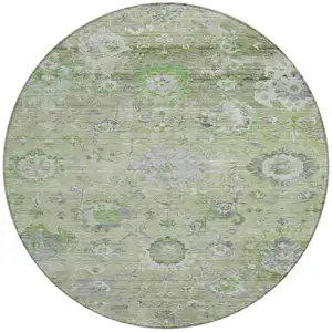 Photo of 8' Mint Green And Gray Round Floral Washable Indoor Outdoor Area Rug