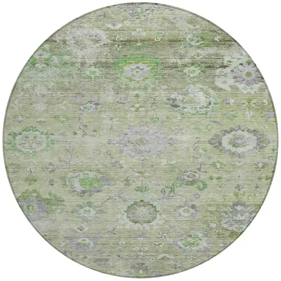 8' Mint Green And Gray Round Floral Washable Indoor Outdoor Area Rug Photo 5