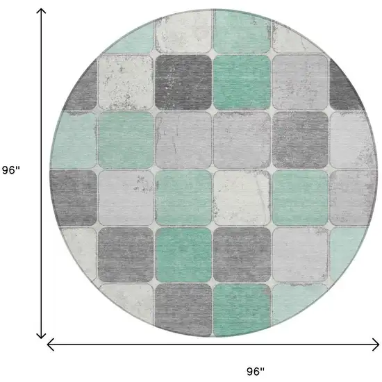 8' Mint Green And Gray Round Geometric Washable Indoor Outdoor Area Rug Photo 9
