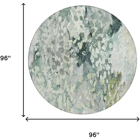 8' Mint Green And Green Round Abstract Washable Indoor Outdoor Area Rug Photo 7
