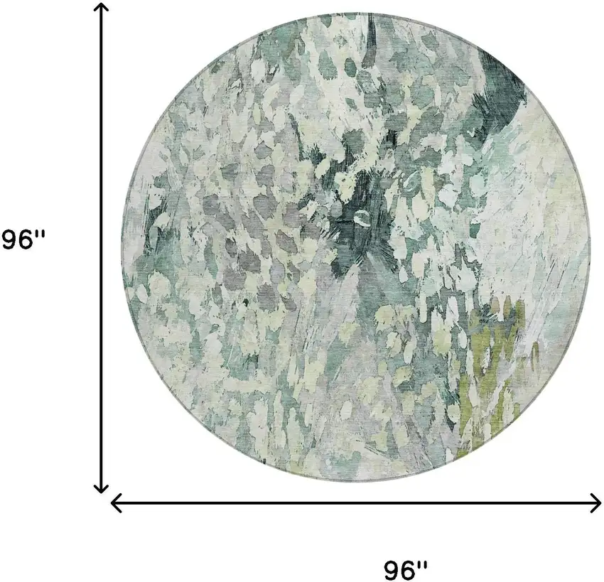 8' Mint Green And Green Round Abstract Washable Indoor Outdoor Area Rug Photo 7