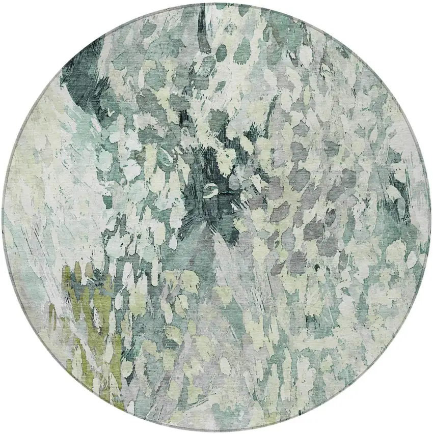 8' Mint Green And Green Round Abstract Washable Indoor Outdoor Area Rug Photo 4