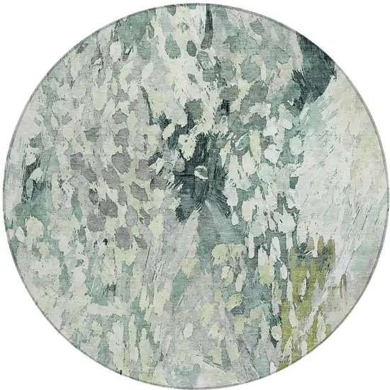 8' Mint Green And Green Round Abstract Washable Indoor Outdoor Area Rug Photo 2