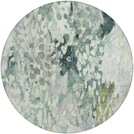 8' Mint Green And Green Round Abstract Washable Indoor Outdoor Area Rug Photo 3