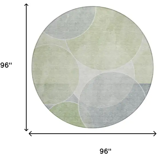 8' Mint Green And Green Round Geometric Washable Indoor Outdoor Area Rug Photo 7