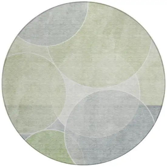 8' Mint Green And Green Round Geometric Washable Indoor Outdoor Area Rug Photo 4
