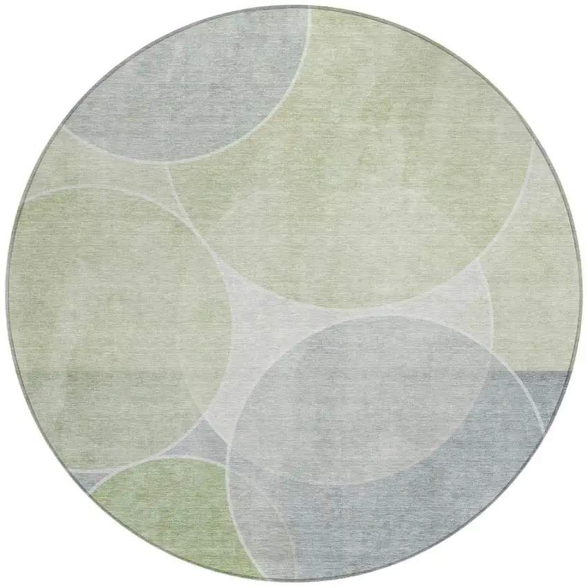 8' Mint Green And Green Round Geometric Washable Indoor Outdoor Area Rug Photo 4
