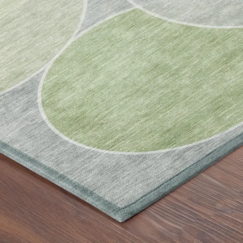 8' Mint Green And Green Round Geometric Washable Indoor Outdoor Area Rug Photo 5