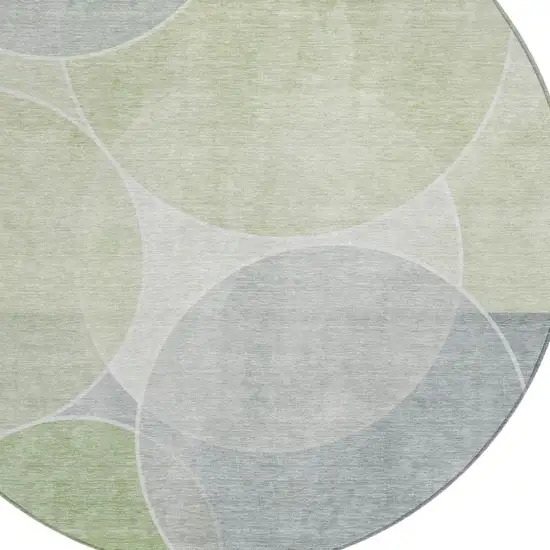 8' Mint Green And Green Round Geometric Washable Indoor Outdoor Area Rug Photo 3